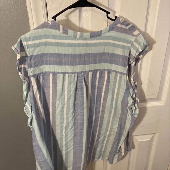 Lee Multicolor Striped Shirt With Ruffle Sleeves Size 2X - Picture 2 of 4